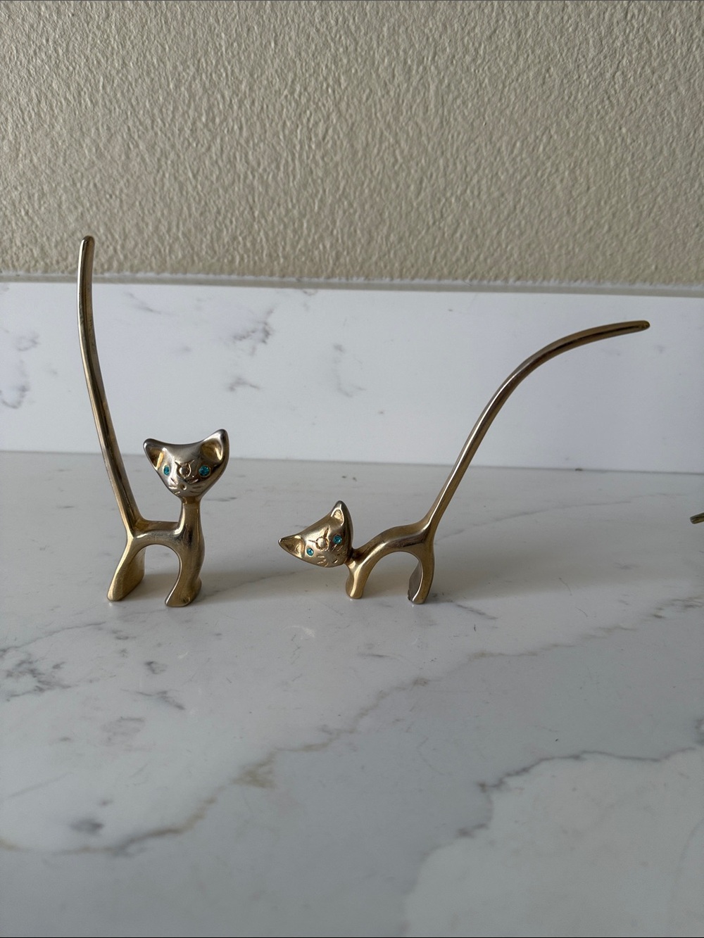 Vintage Brass Cats Ring Holders Set of 2